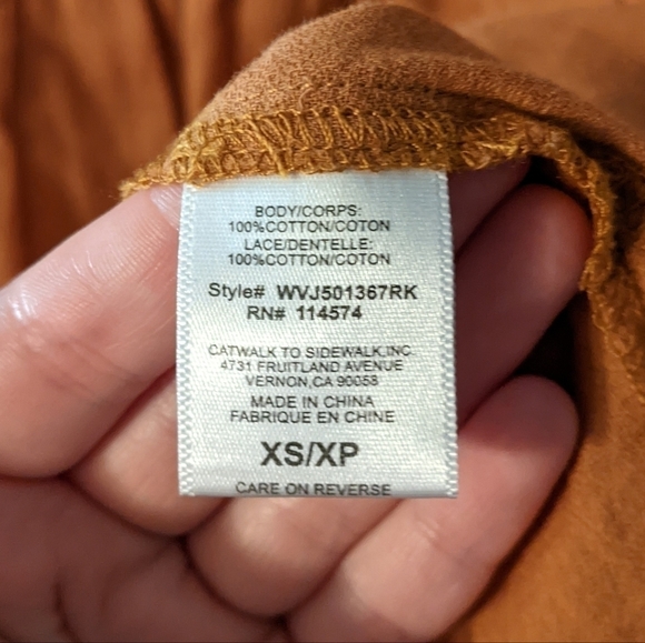 New RO & DE 100% Cotton Oversized Orange 1/4 Button Lace Detail Blouse Size XS - Picture 10 of 11